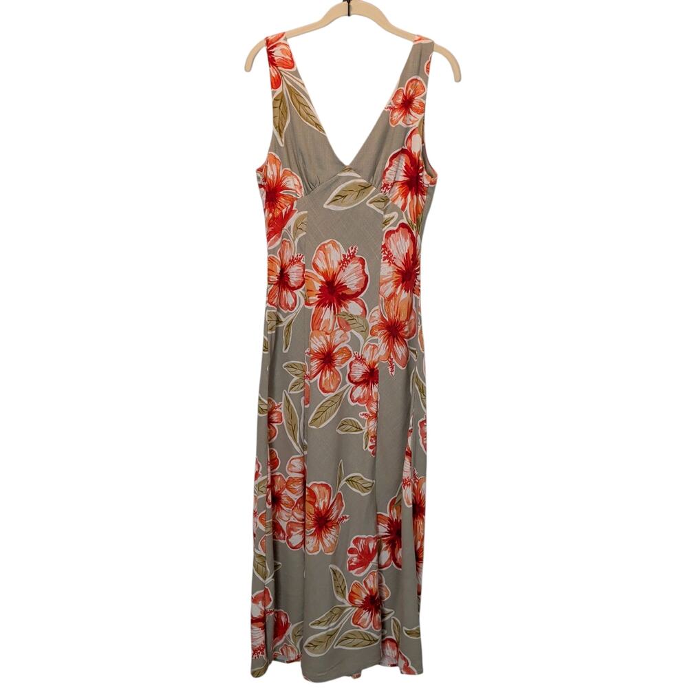 NWT Paper Heart Women's Sz M Sage Peach Floral Maxi Linen Dress Babydoll